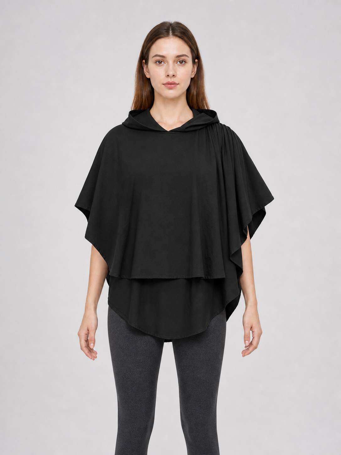 Women's Gothic Hooded Cape Cloak for Halloween Cosplay, Black Flowing Draped