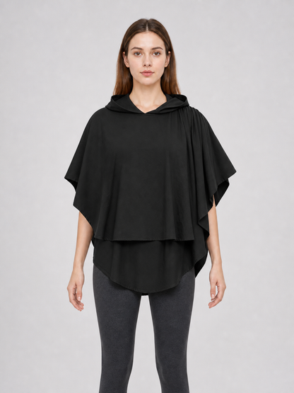 Women's Gothic Hooded Cape Cloak for Halloween Cosplay, Black Flowing Draped