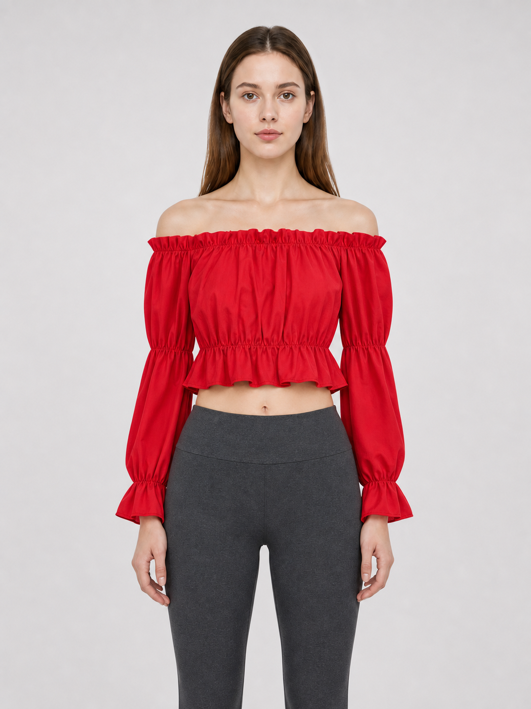 Red off-the-shoulder cropped top