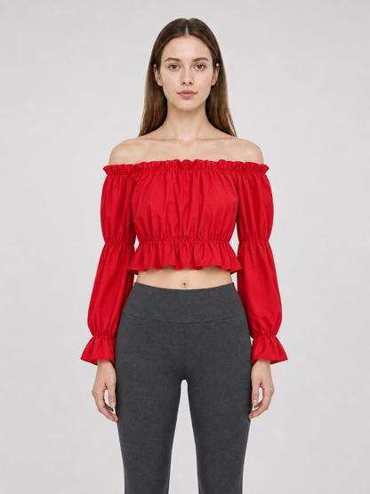 Red off-the-shoulder cropped top