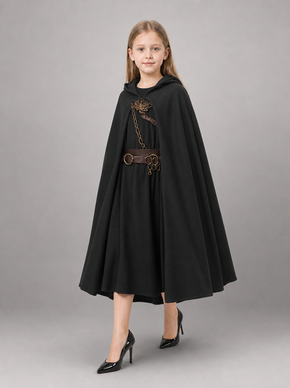 Medieval Black Hooded Costume Cloak