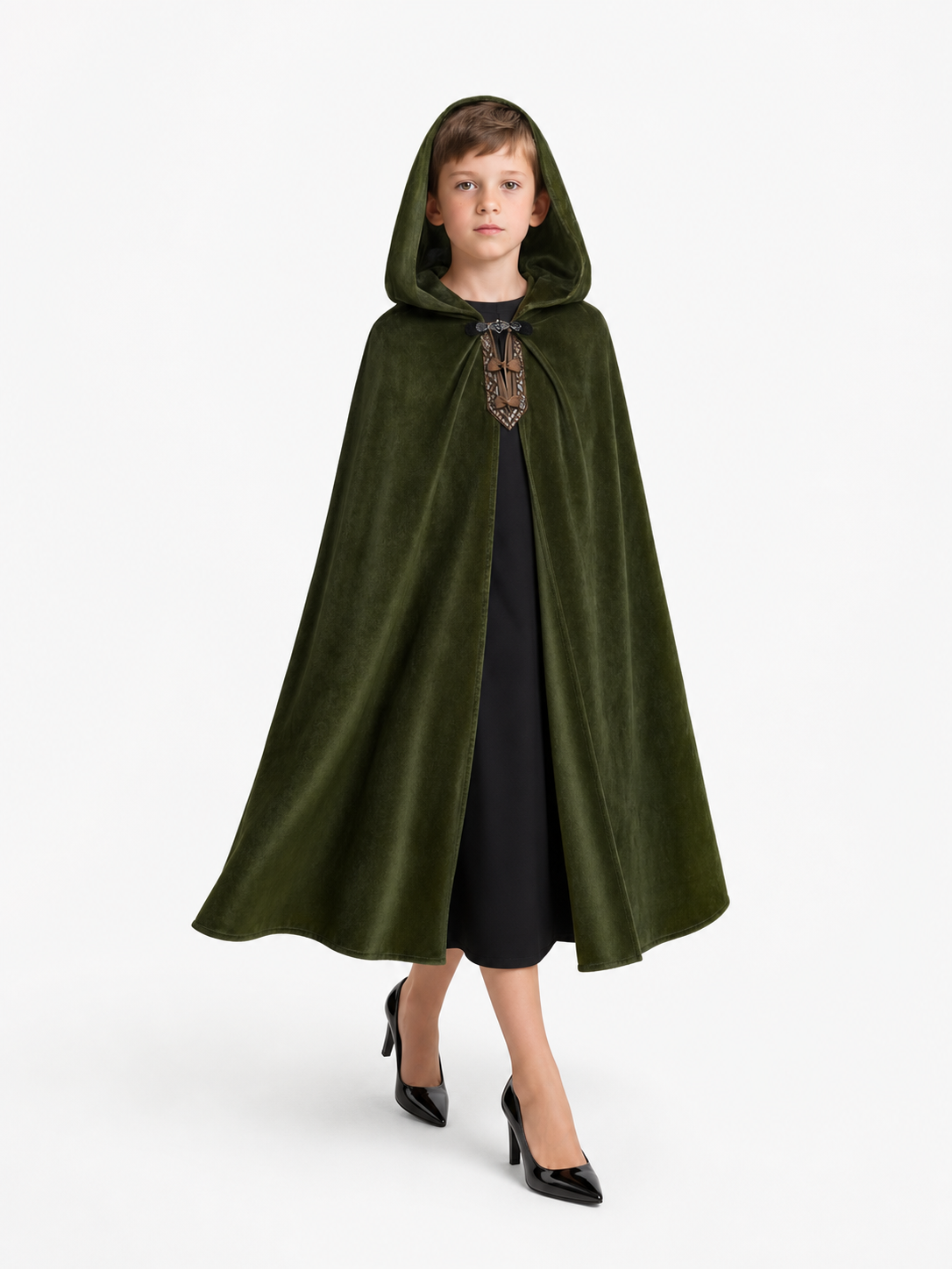 Dark Green Hooded Carnival Cloak