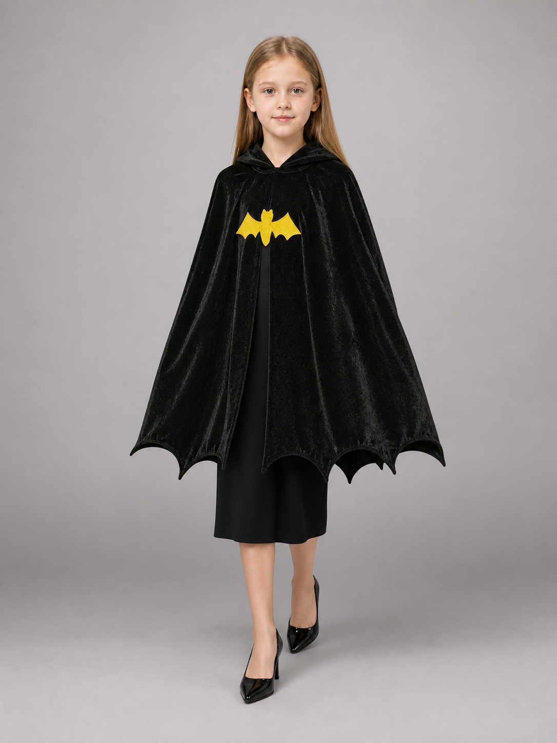Black costume cape with hood and wings