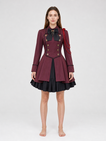 Gothic burgundy dress with sleeves and a bow