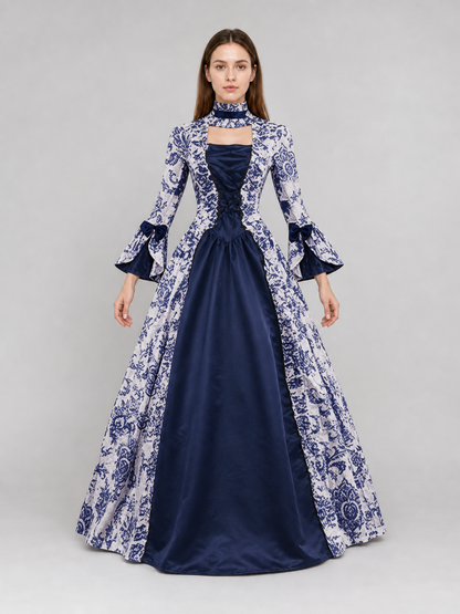 Ornamental Evening Dress, Long Sleeve, Flared