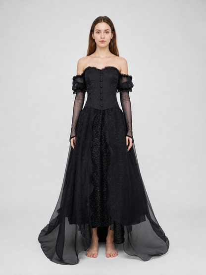 Gothic Black Cosplay Dress with Belt