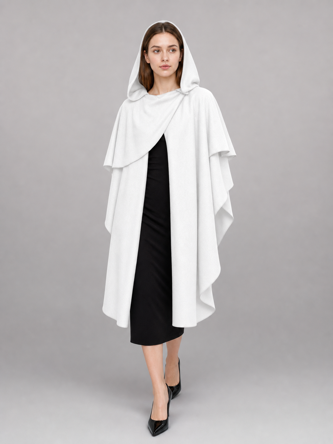 White Medieval Hooded Carnival Cloak