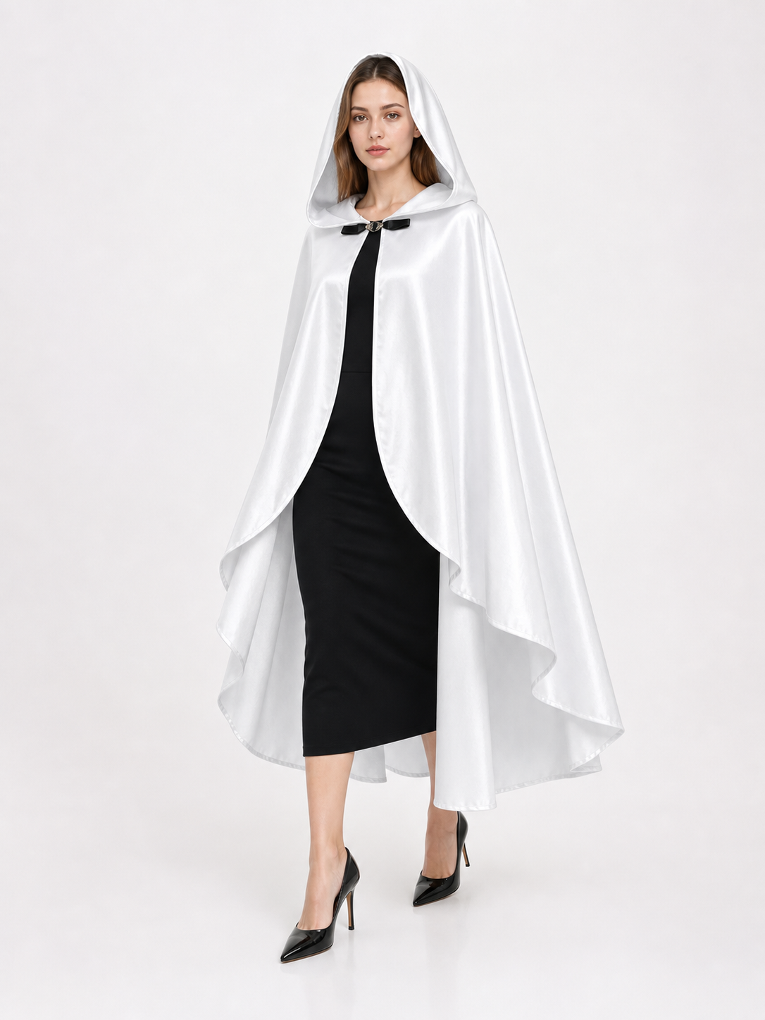 White Hooded Costume Cloak, Flowing Silhouette