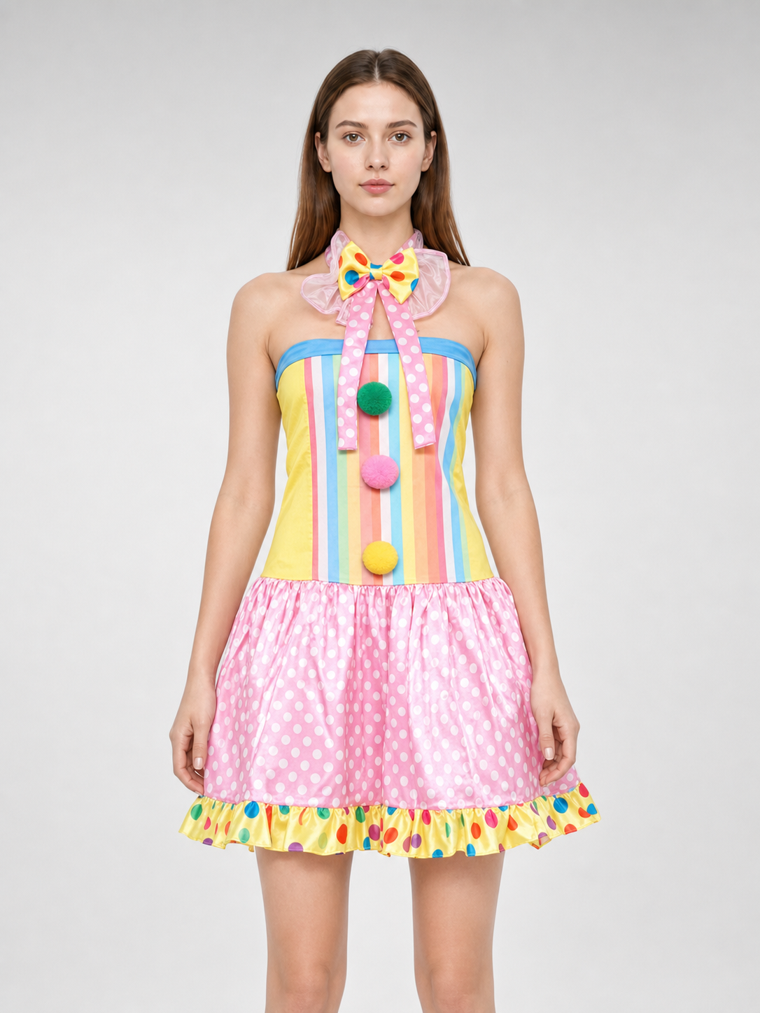 Bright clown costume dress for carnival and stage