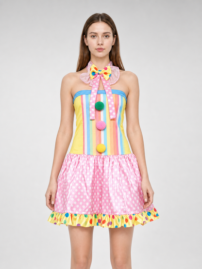 Bright clown costume dress for carnival and stage