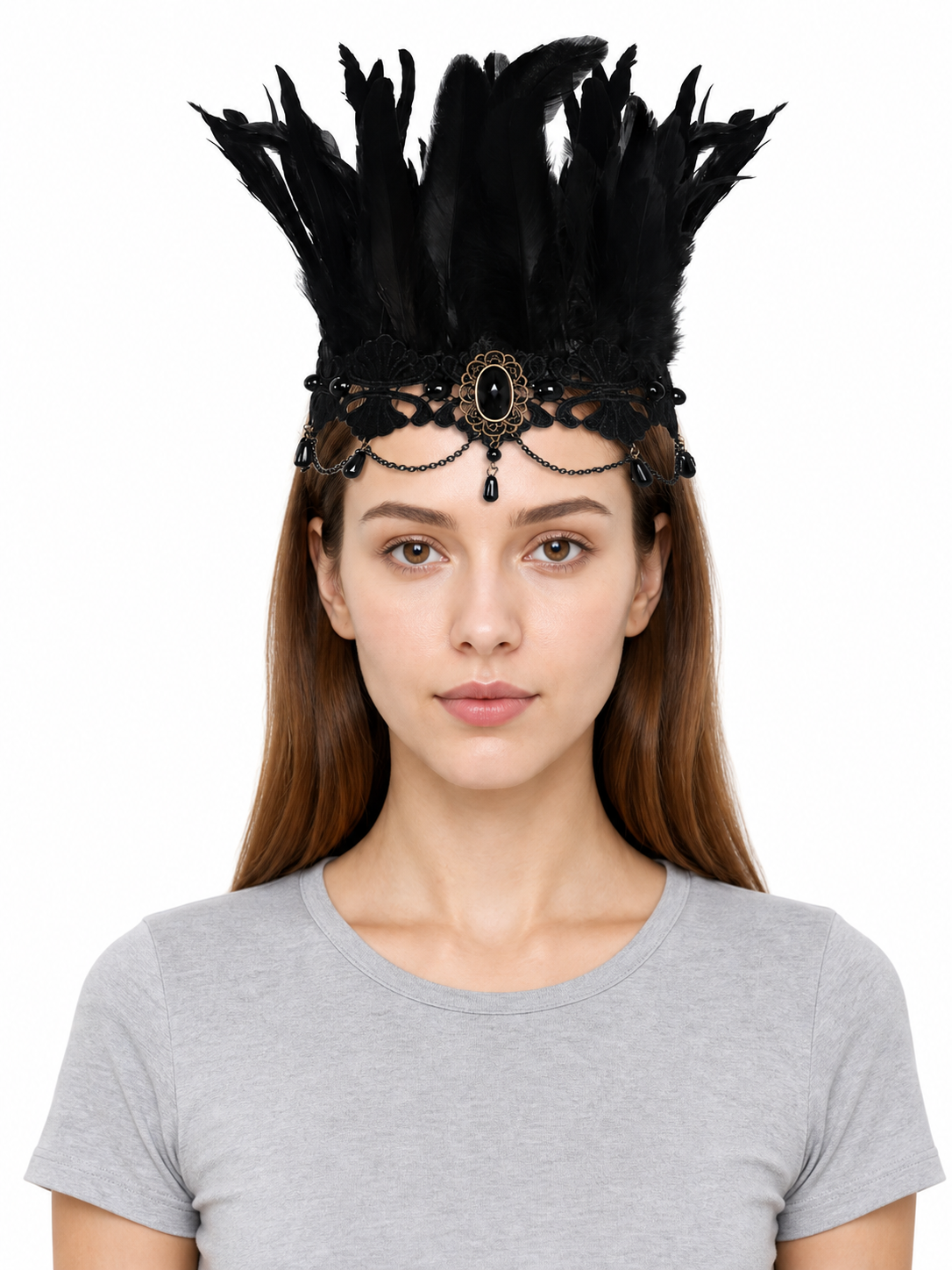Carnival Feather and Lace Headpiece