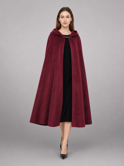 Long burgundy carnival cloak with hood