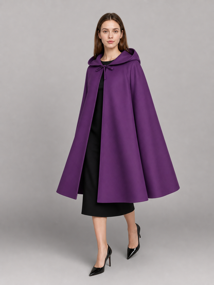 Purple hooded costume cloak with zipper