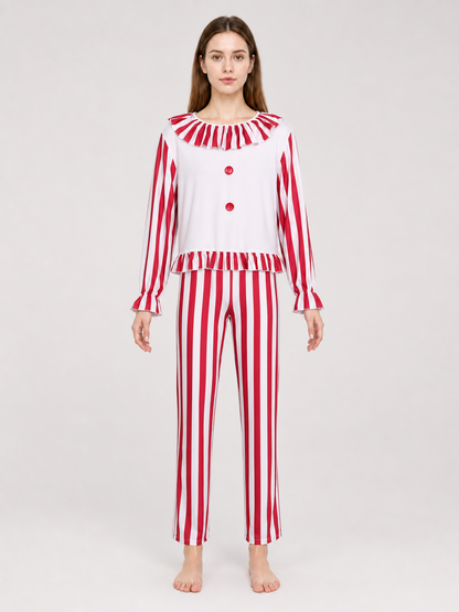 Striped Ruffled Clown-Style Sleep Set
