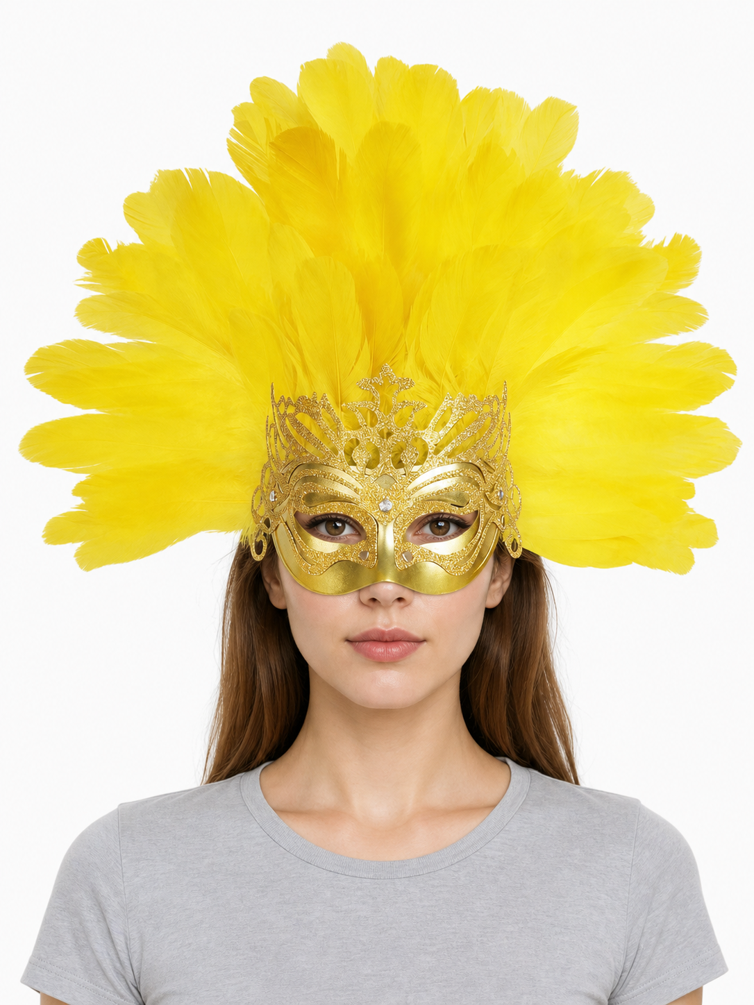 Yellow Feather Carnival Mask Headpiece product view 25