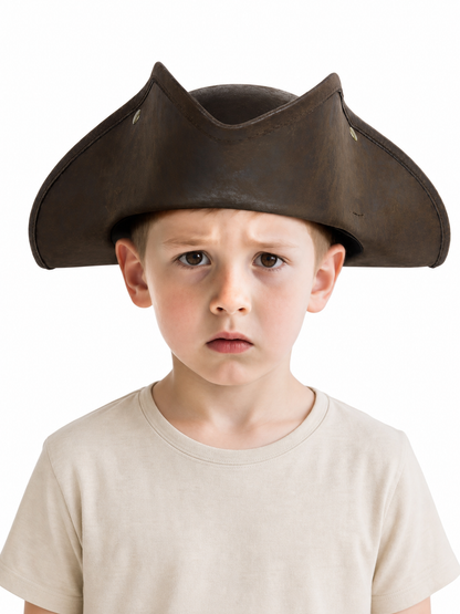 1pc Children's Dark Brown Tricorn Pirate Hat, Wide Curved Brim Costume Accessory for Pirate-Themed Dress-Up Parties and Role-Play