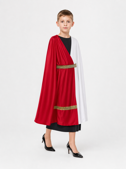Ancient Greek Costume with Red and Gold Ribbons front view