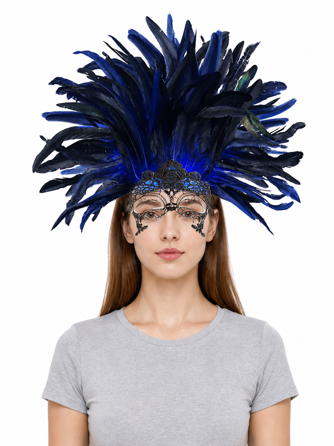 Carnival Headpiece with Feathers and Mask