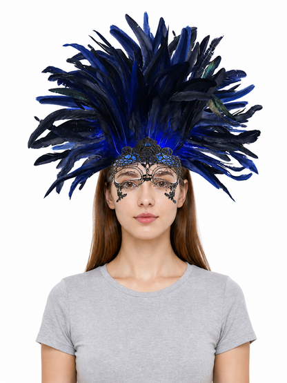 Carnival Headpiece with Feathers and Mask