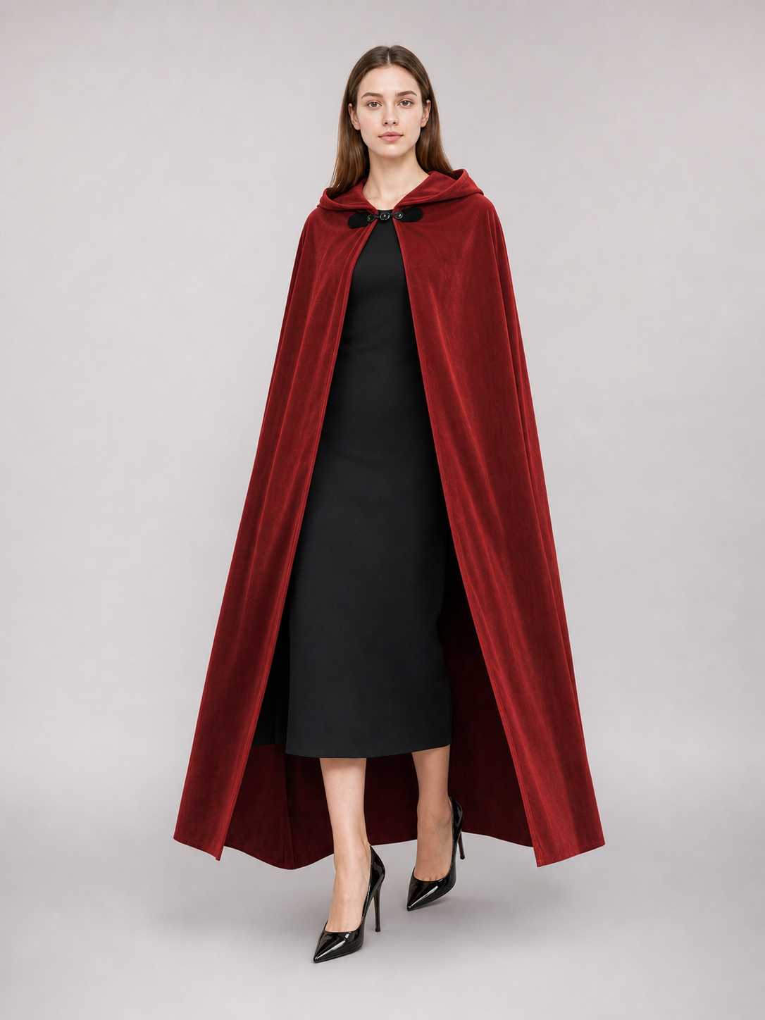 Burgundy Medieval Hooded Costume Cloak