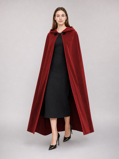 Burgundy Medieval Hooded Costume Cloak