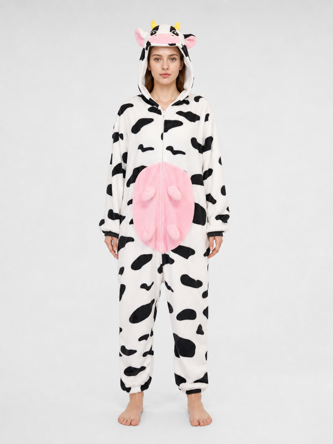 Cow-Print Hooded Kigurumi Jumpsuit