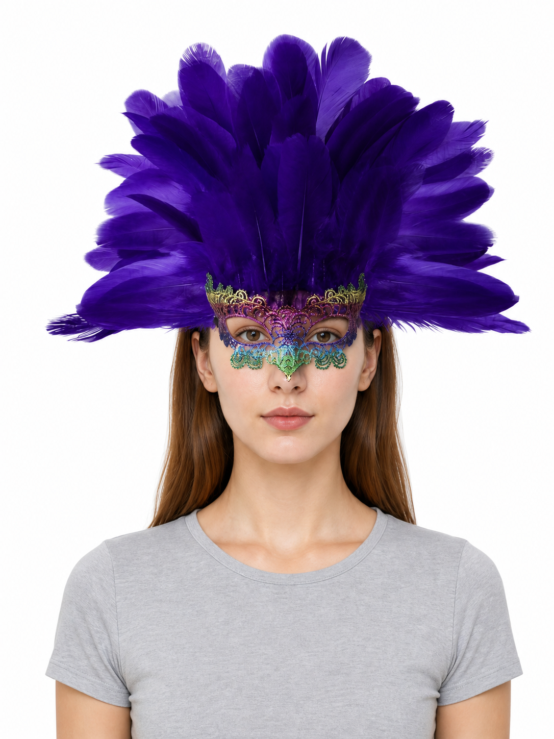 Carnival Headdress with Feathers and Mask