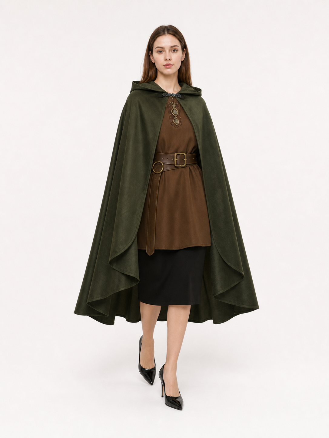 Green Medieval Costume Cloak with Hood