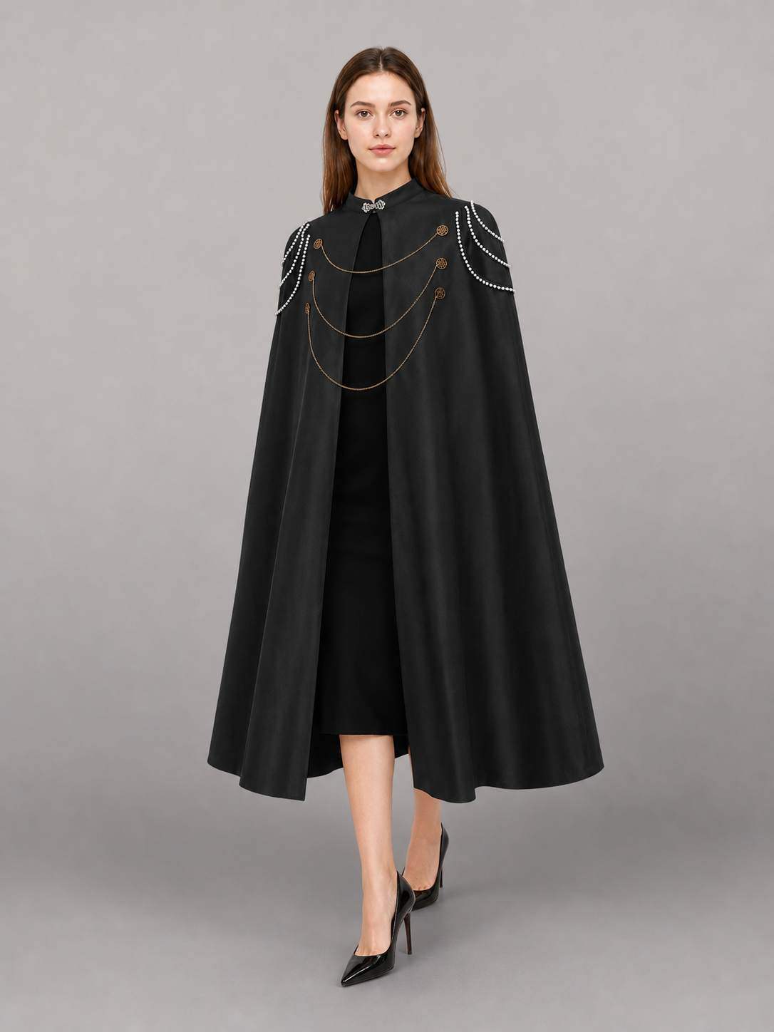 Long Black Hooded Costume Cloak