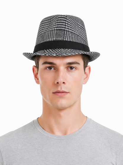 Carnival Hat in Gray and Black Plaid