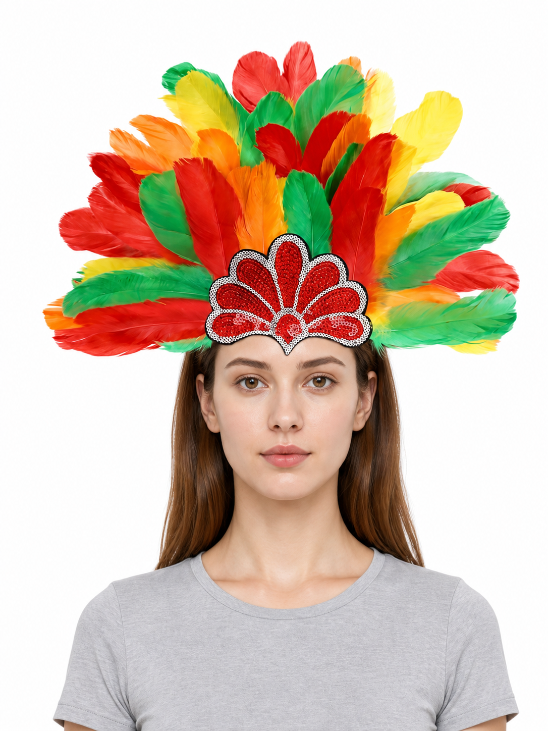 Multicolor feather carnival headpiece with beads product view 20