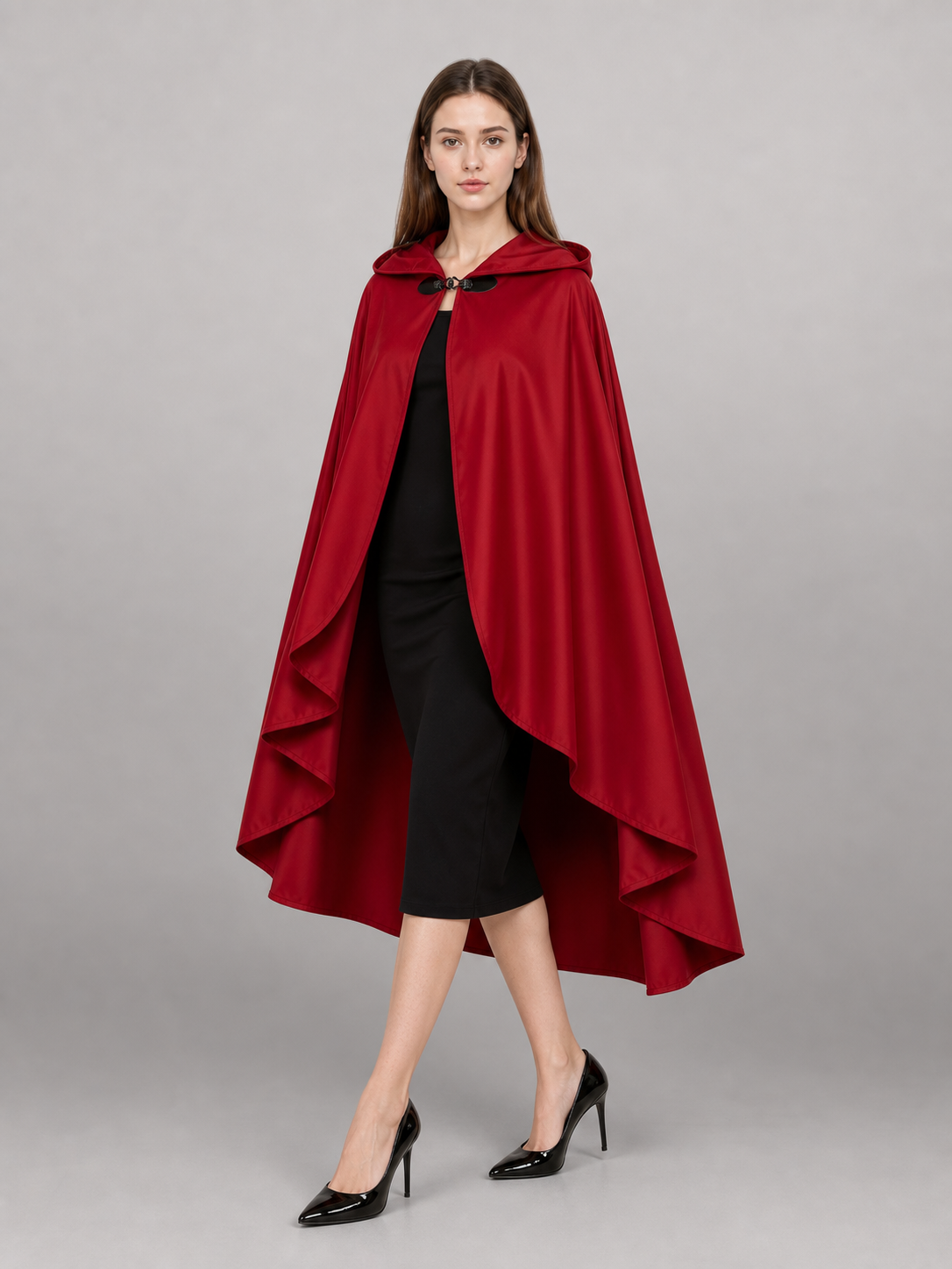 Red medieval carnival cloak with hood
