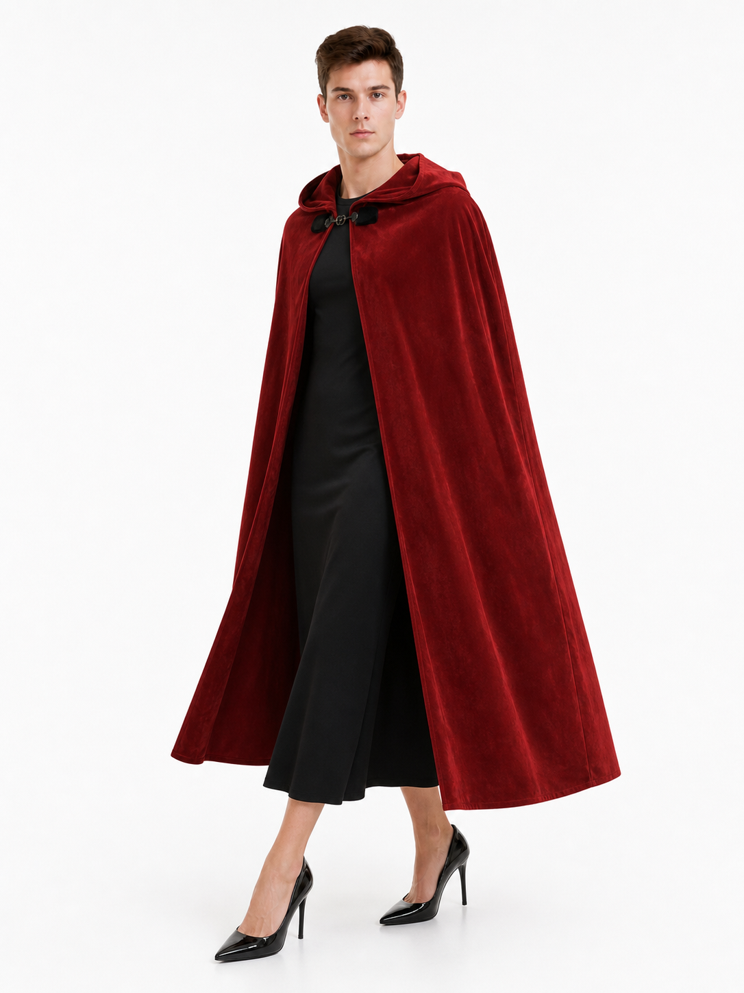 Burgundy Medieval Hooded Costume Cloak