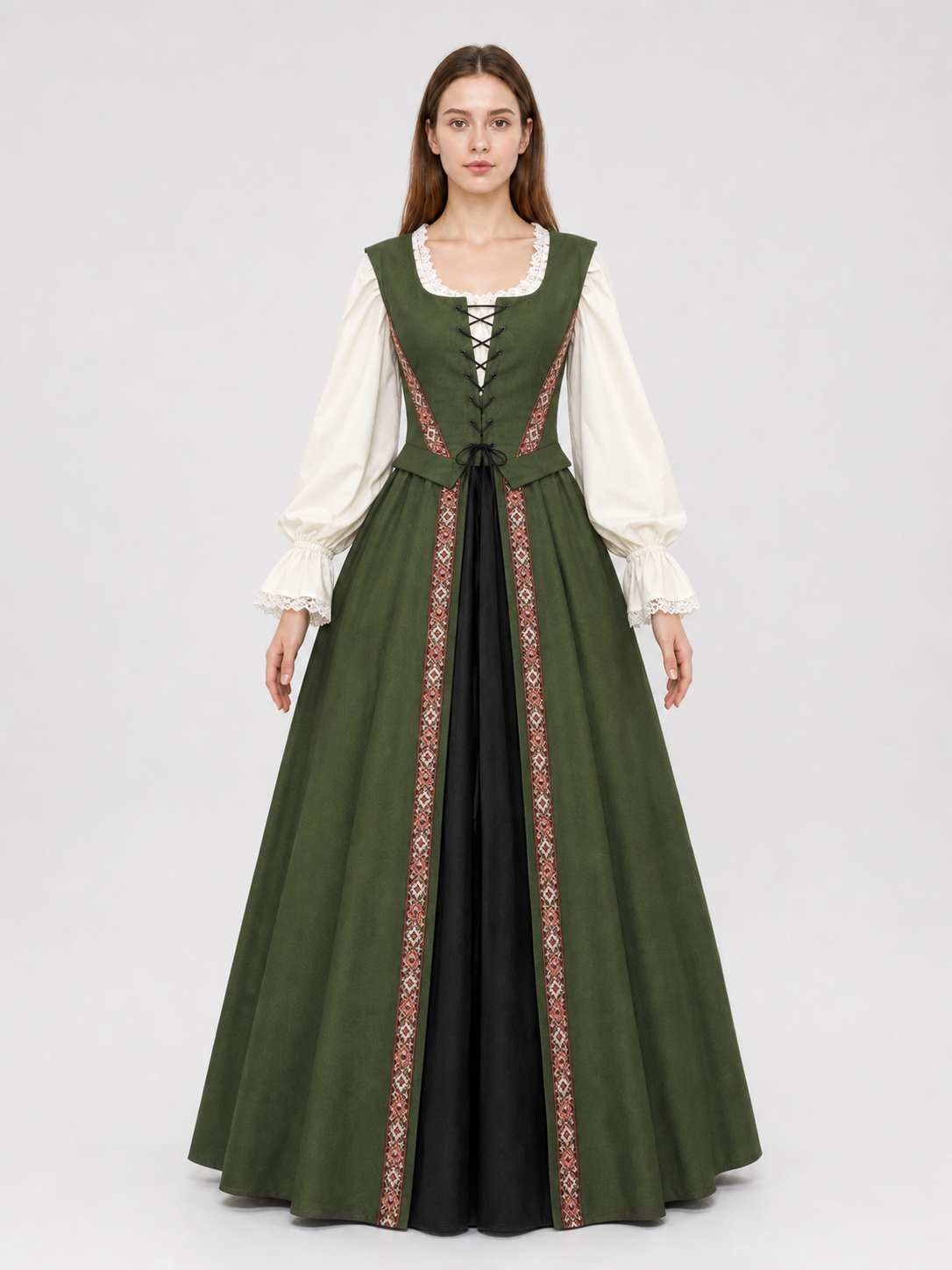 Renaissance-Style Dress with a Square Neckline