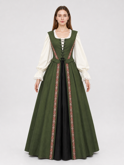 Renaissance-Style Dress with a Square Neckline