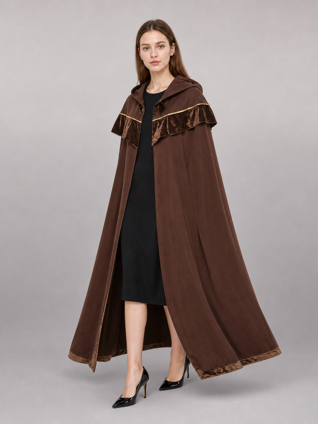 Dark Brown Hooded Costume Cloak