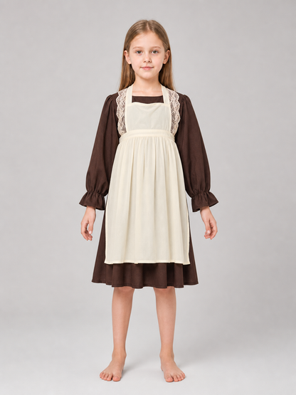 Victorian costume with dress, apron, and bonnet