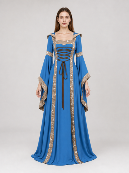 Medieval Hooded Dress with Lace-Up Detail