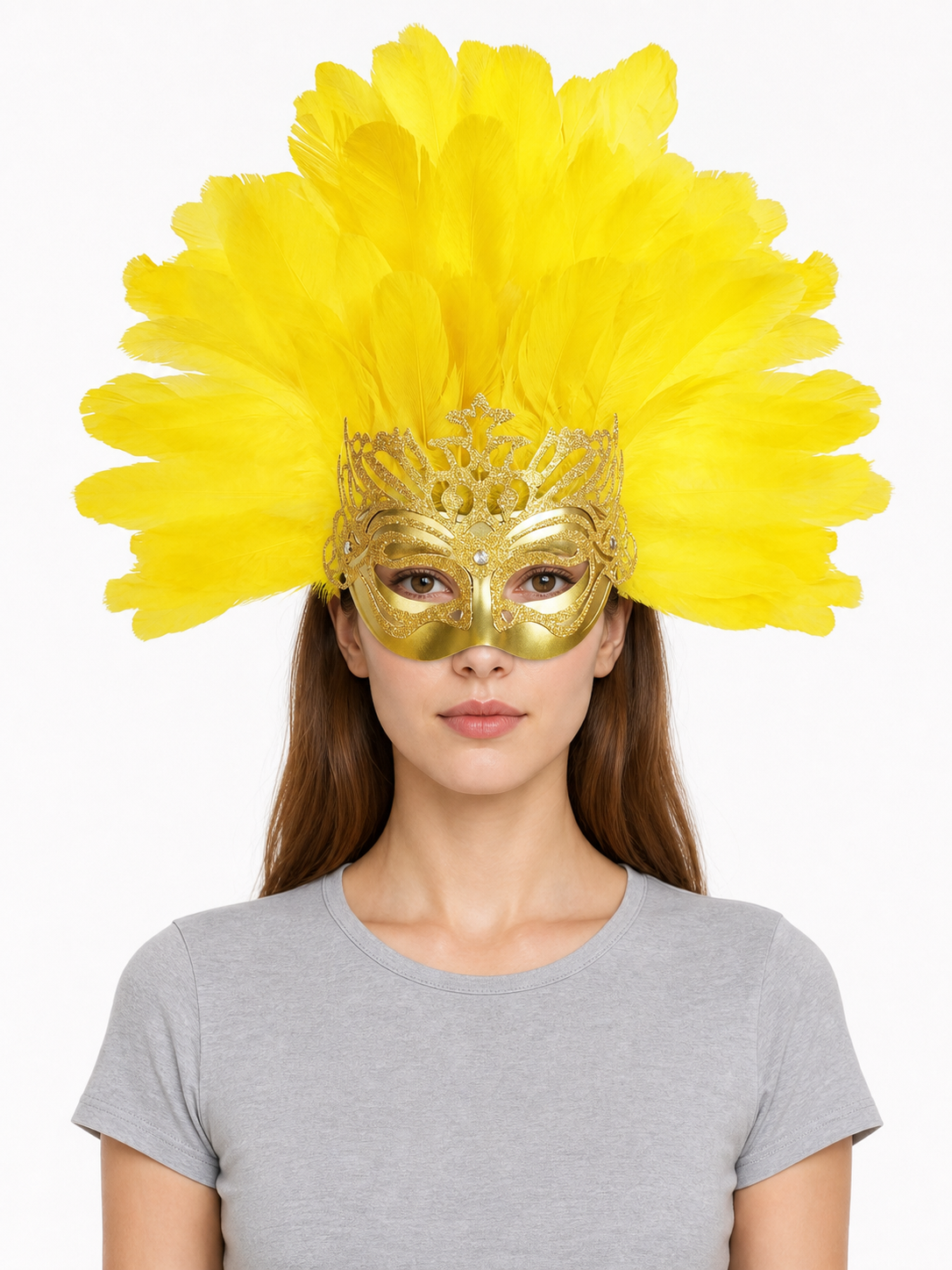 Carnival Headpiece with Feathers and Gold Decoration
