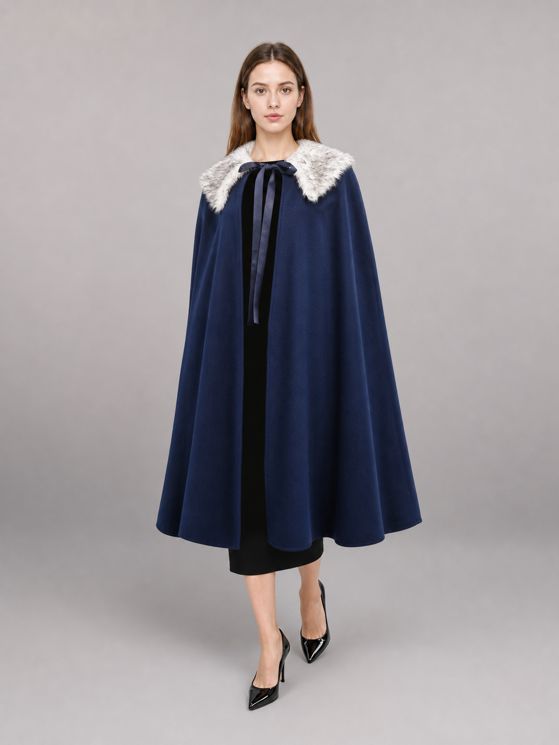 Blue Costume Cloak with Fur-Look Collar