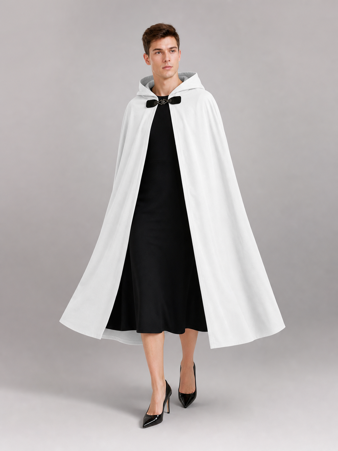 White medieval costume cloak with hood