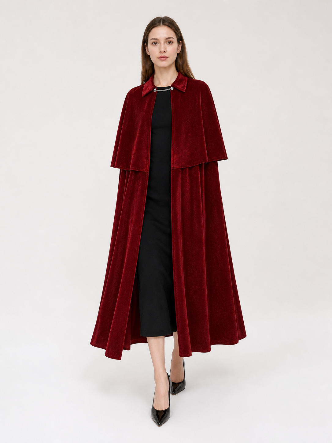 Burgundy Gothic Carnival Cape with Collar