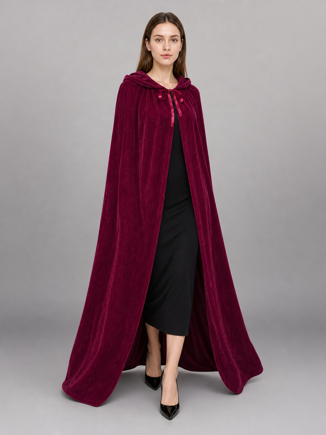 Burgundy Hooded Carnival Cloak for Cosplay
