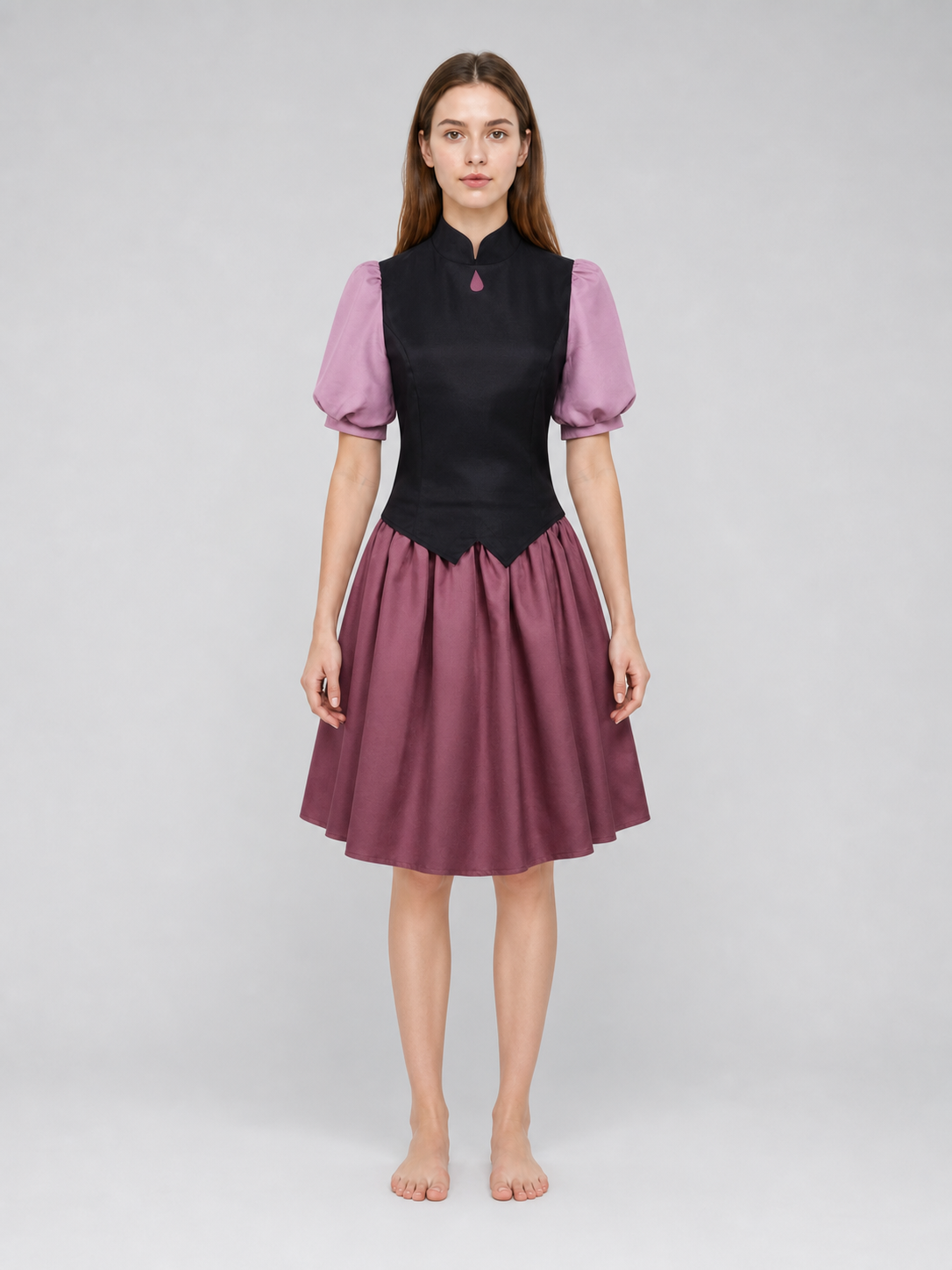 Amity Cosplay Costume: Black Top and Burgundy Skirt