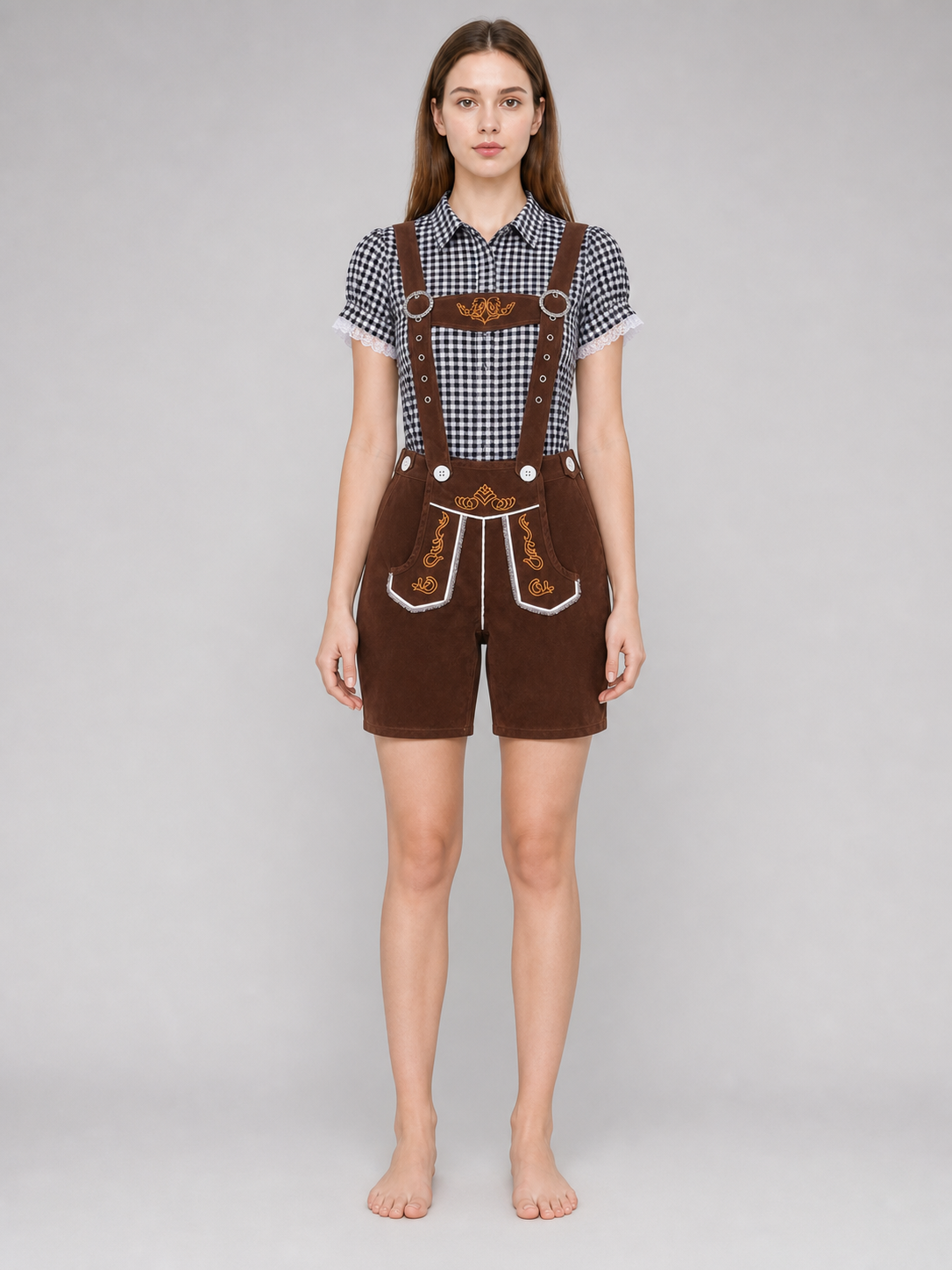 Shirt and Brown Suspender Shorts Set