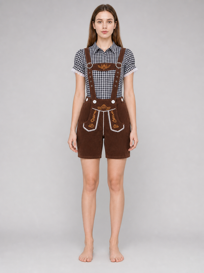 Shirt and Brown Suspender Shorts Set