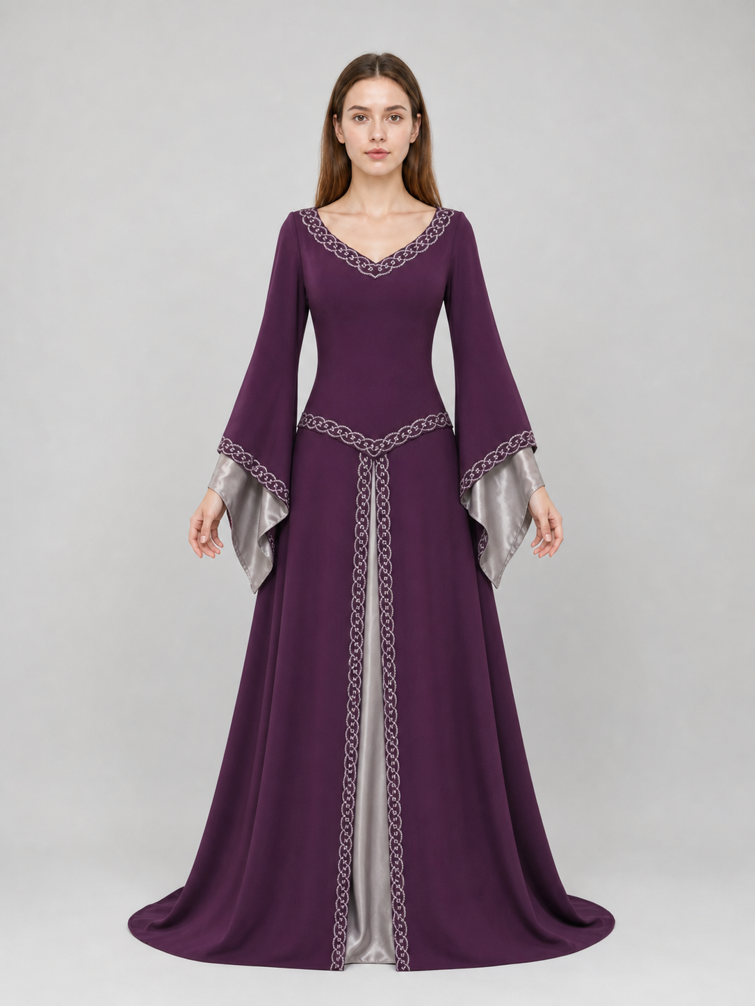 Long fantasy-style dress with bell sleeves