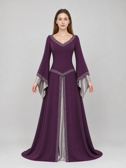 Long fantasy-style dress with bell sleeves