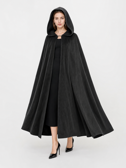 Long black hooded costume cloak