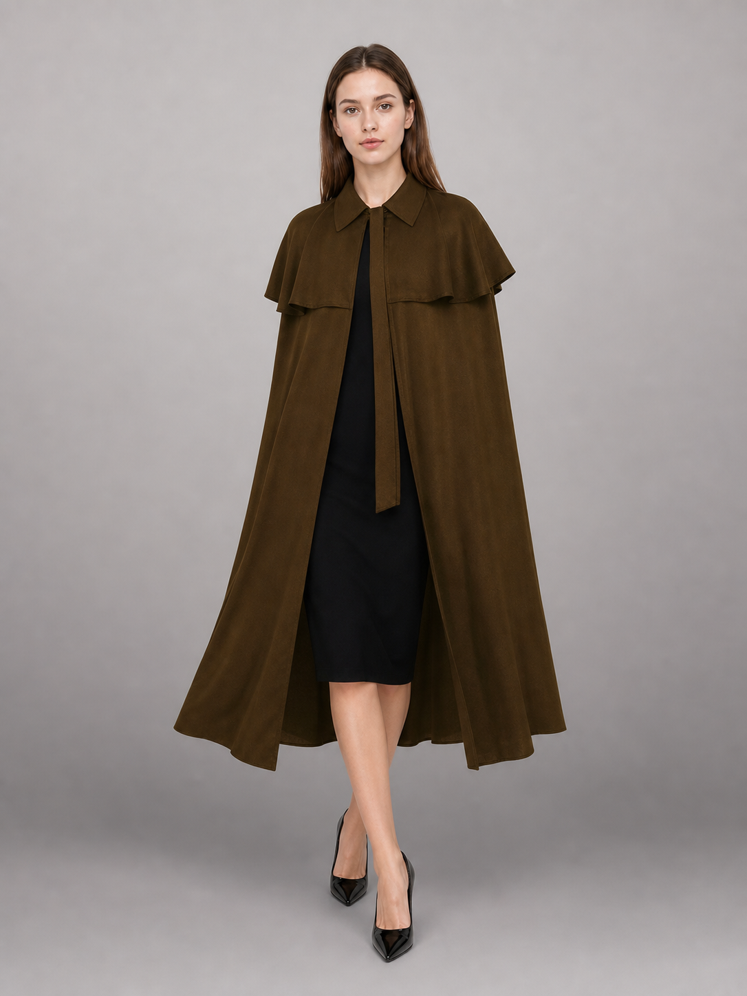 Brown shirt dress with a collar and buttons